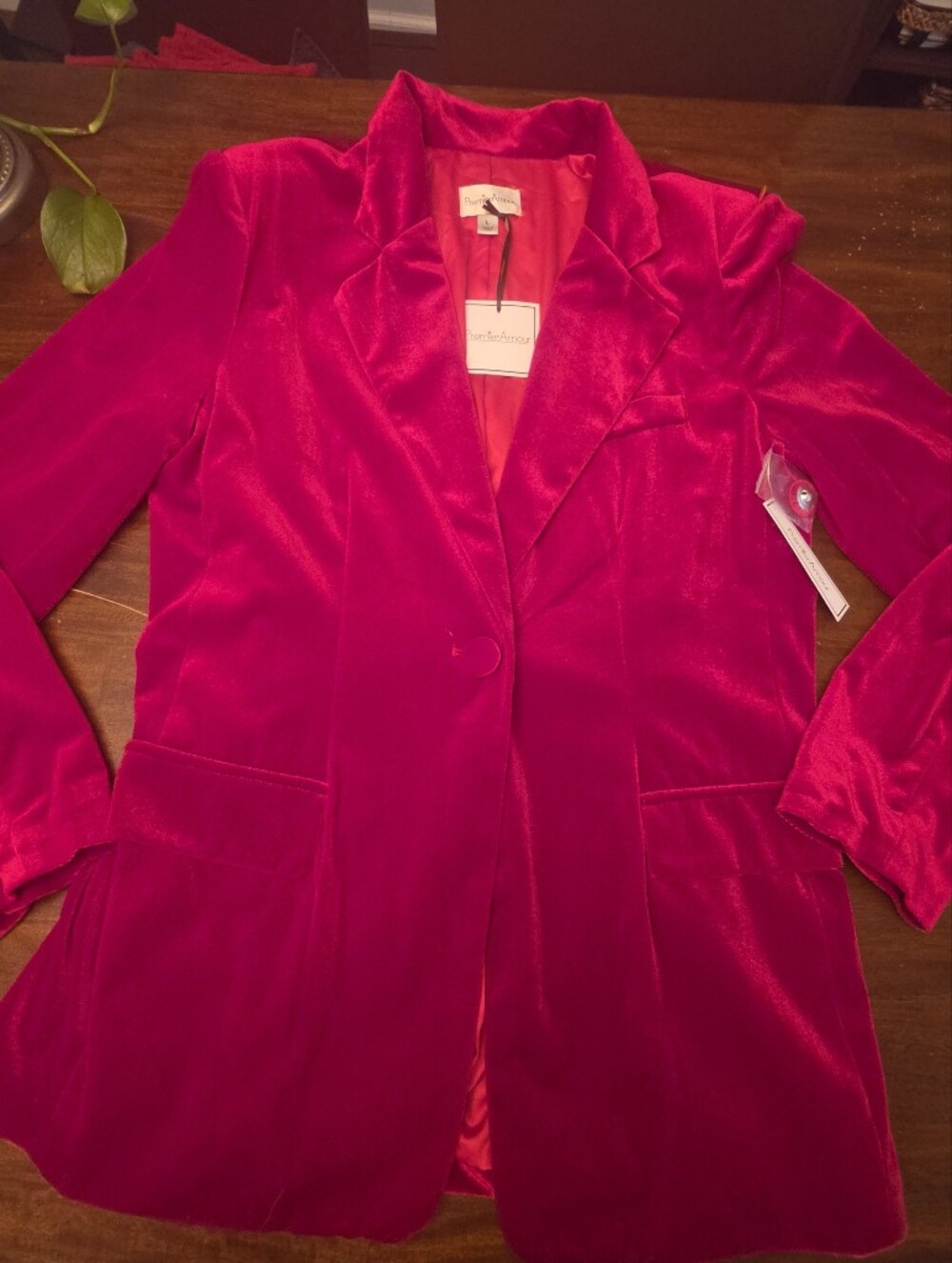 Premier Amour Women's Red Satin Blazer Jacket - Size L - NWT
